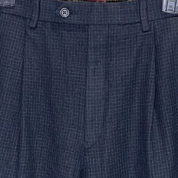 LAUREN RALPH LAUREN Wool Blend Pants Pleated Cuffed Windowpane Men Waist 35 Gray - Picture 1 of 11